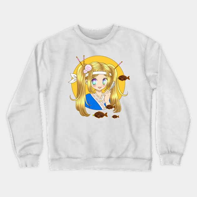 Kawaii Ramen Girl with Spoon Crewneck Sweatshirt by Fizzy Vee